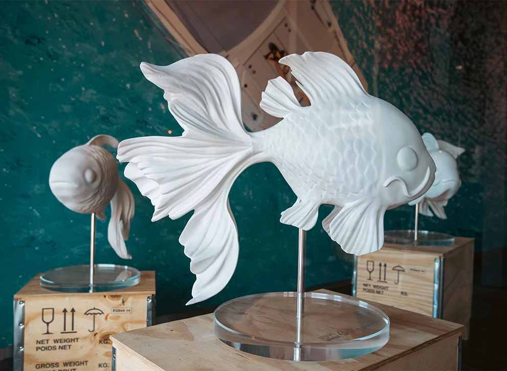 Goldfish white resin sculpture art object